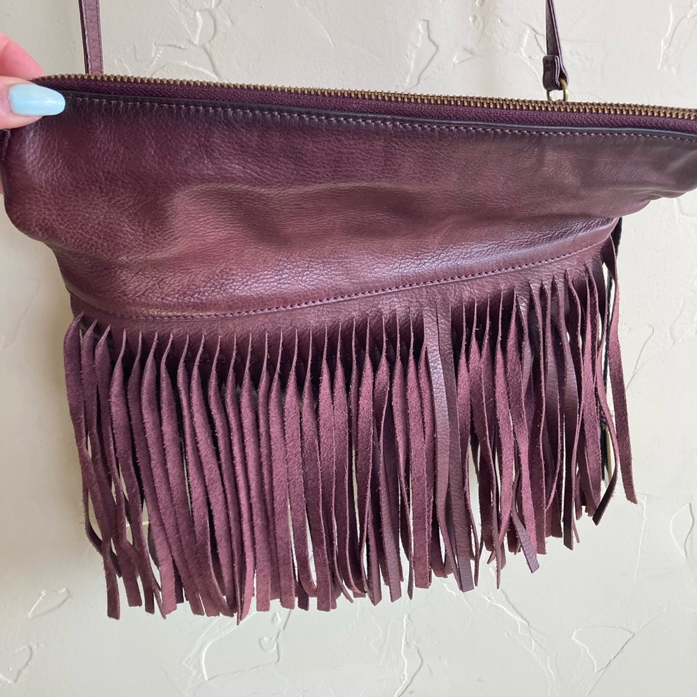 The Frye Company Heidi Leather Crossbody Fringe Purse Oxblood Burgundy - Picture 4 of 15